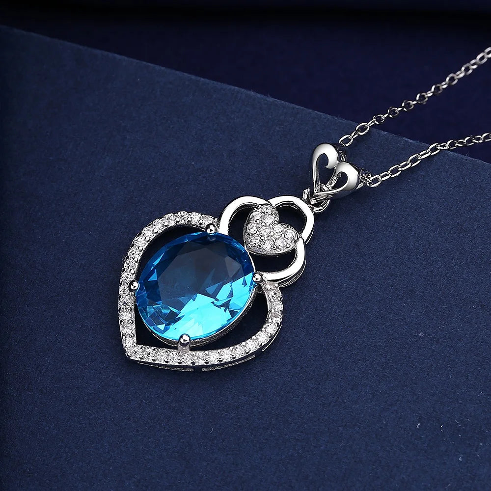 Fashion Hot Silver Necklace Sapphire Female Pendant Crystal Necklace Heart Clavicle Chain