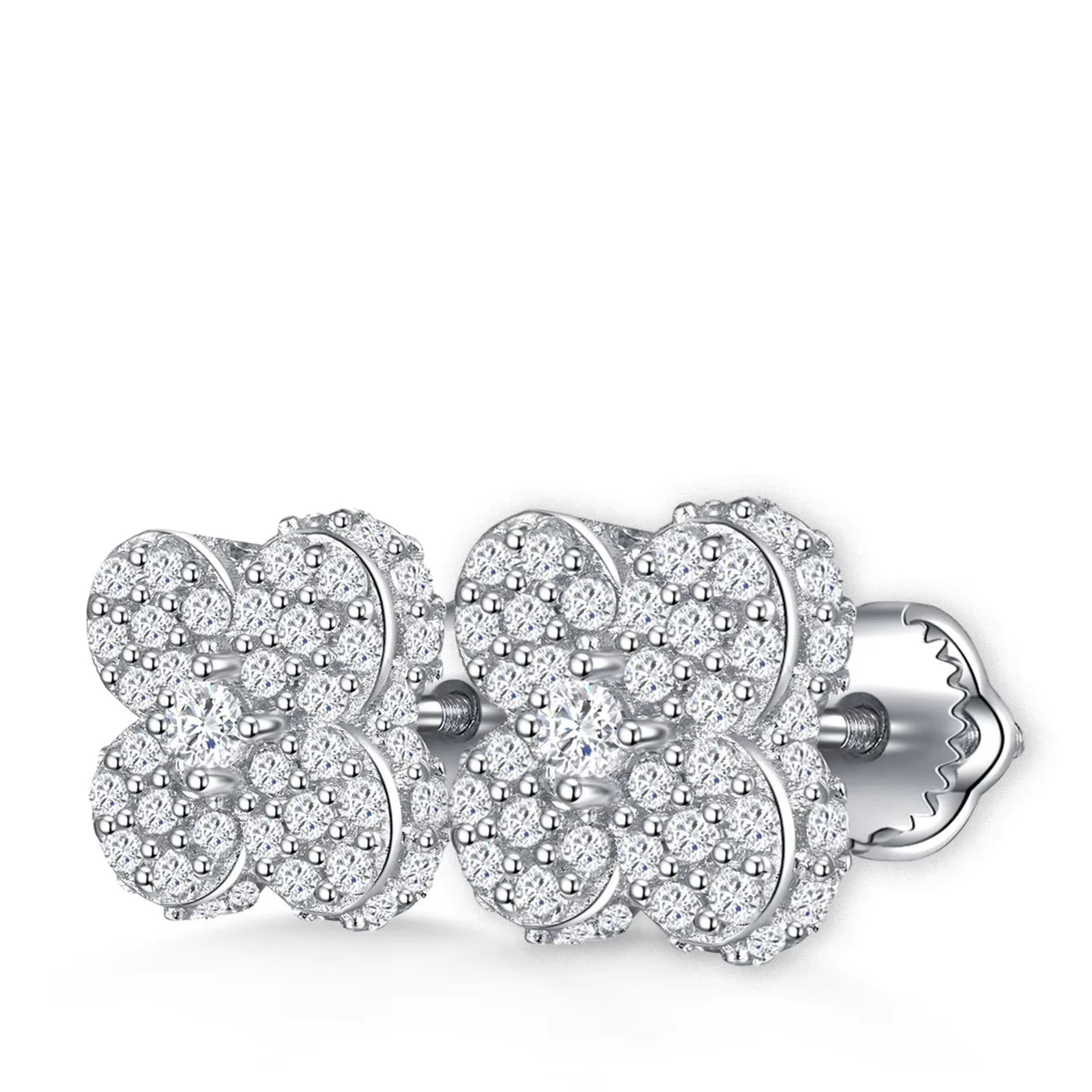 Hiphop Trendy 925 Sterling Silver Gold Plated Flower Stud Earrings VVS Moissanite Fine Jewelry for Women Men Gift
