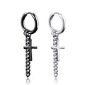 Hiphop Silver Gun Black Plated Stainless Steel Cross Chain Pendant Men No Piercing Cuff Ear Earring Jewelry