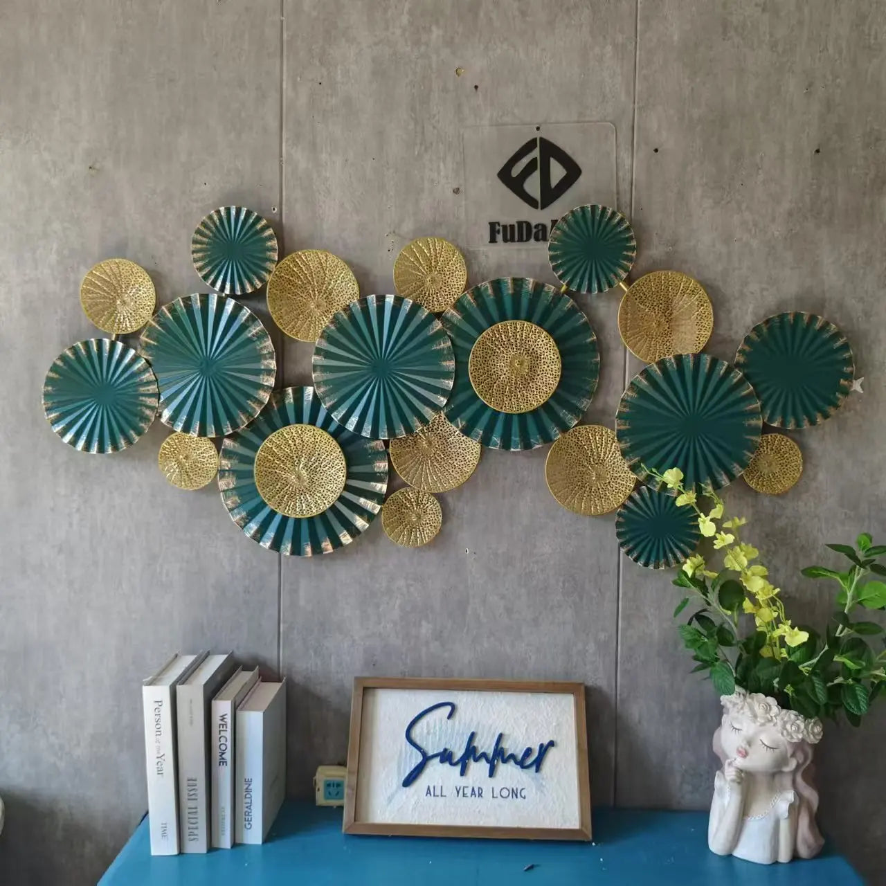 130X64CM Large Green Flower Spring Decorative Art Metal Wall Hanging Art Luxury Generous Home Decor Living Room Dropshipping DDP