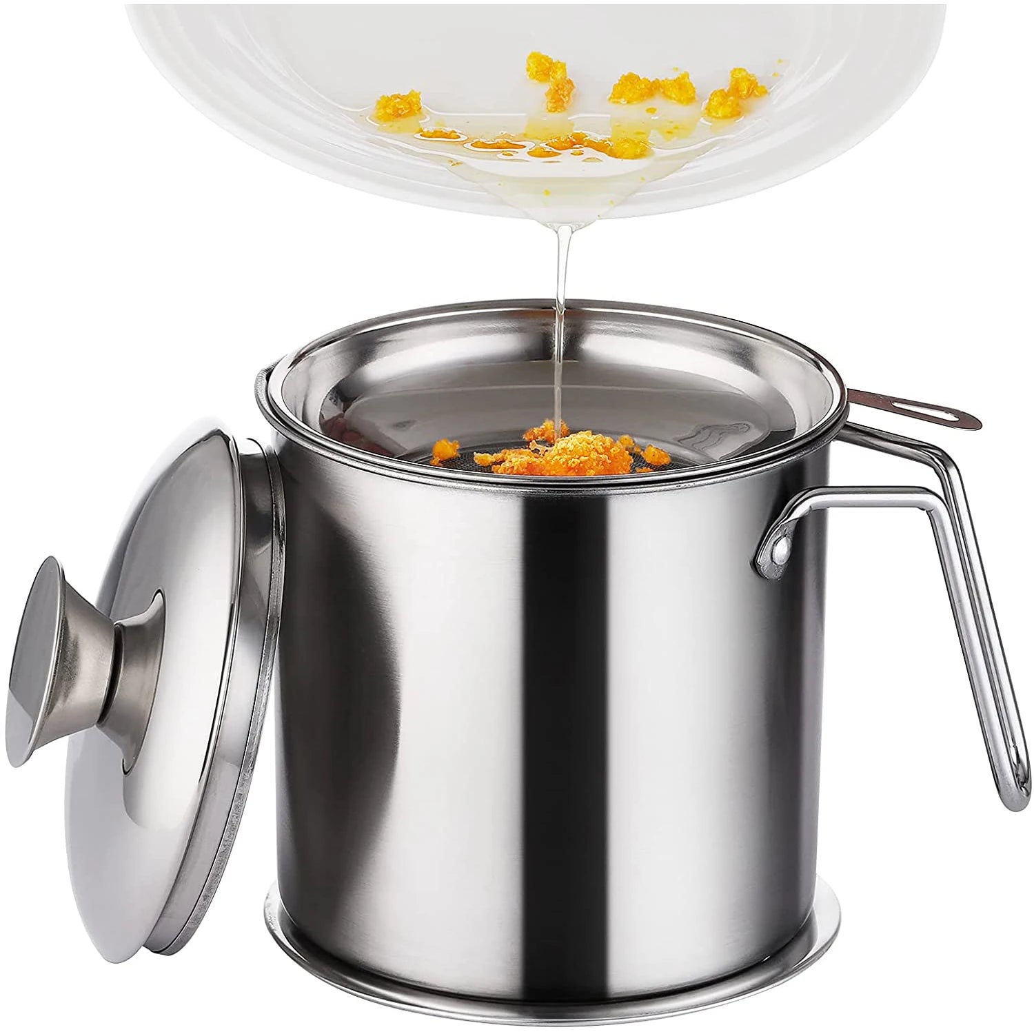 Factory Kitchen Cooking Restaurant Food Storage Stainless Steel Container Grease Dispenser Mesh Pot Oil Strainer