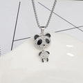 Fashion Women Stainless Steel Mascot Panda Pendant Necklace Jewelry Tarnish Free Box Chain Zircon Necklace Wholesale