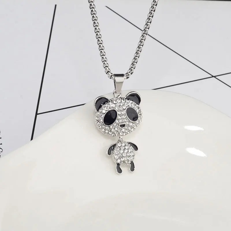 Fashion Women Stainless Steel Mascot Panda Pendant Necklace Jewelry Tarnish Free Box Chain Zircon Necklace Wholesale