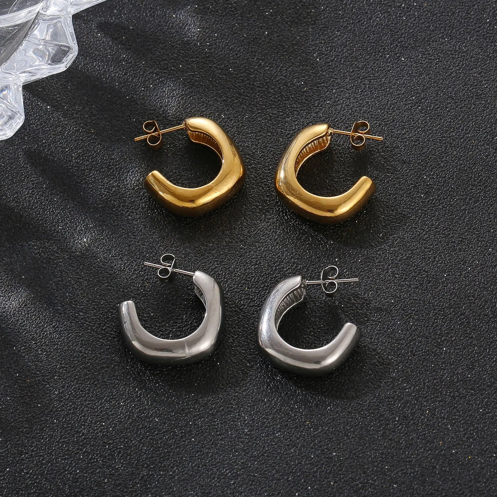 Irregular Geometric Gold Silver Color Round Circle C Shape Earrings for Women Vintage Metal Statement Aesthetic Earring