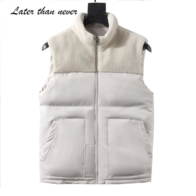 Men's Reversible Winter Vest Stand Collar Warm Waistcoat Zipper Sleeveless Bubble Puffer Jacket Windproof Masculino Gilet