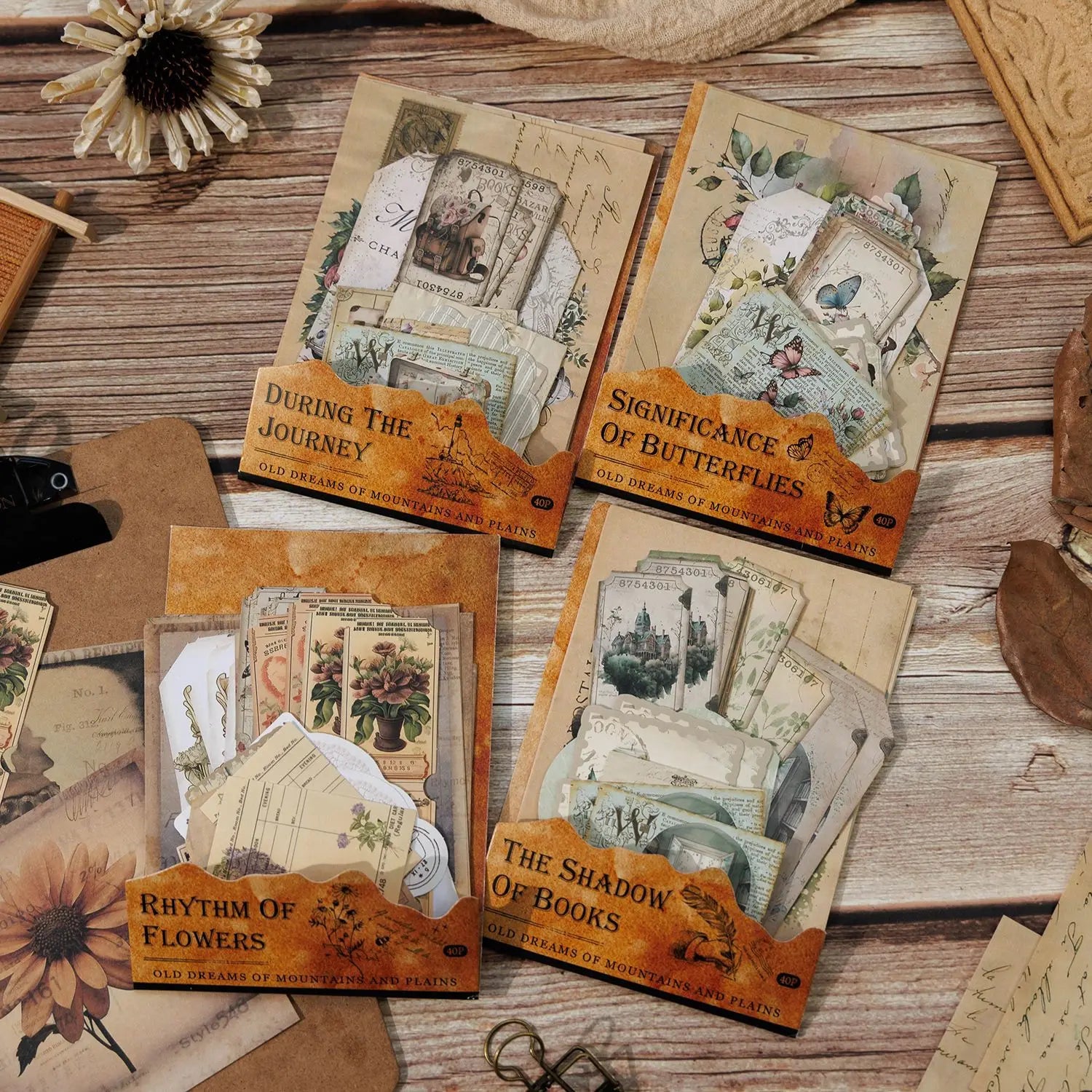 40pcs/pack Mountain Wild Old Dreams Series American Vintage Handbook Stickers Material Pack Decoration Collage
