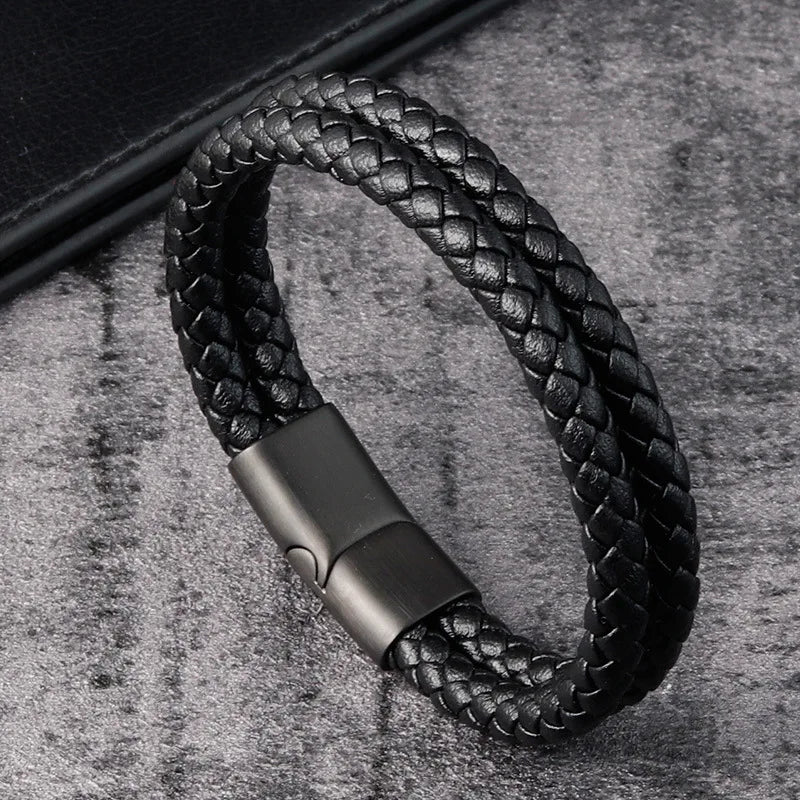 Fashion Men's Leather Bracelet Personality  Versatile Leather Bracelet Stainless Steel Bracelet