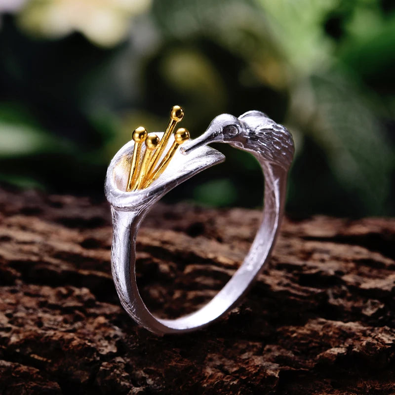 Custom Real 925 Sterling Silver Hummingbird Rings  Fine Jewelry for Women Men
