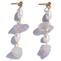 Handmade 18K Gold-Plated Freshwater Pearl and Amethyst Earrings Original Design Quartz Drop Fashion Jewelry