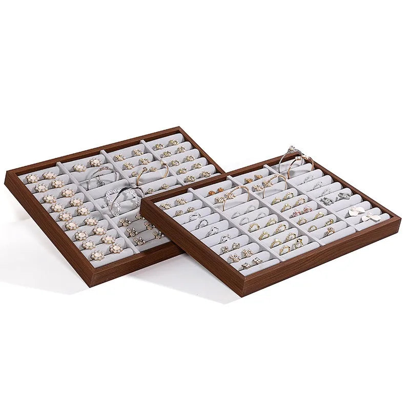 36 Slot New Jewelry Store Dark Walnut Wood Jewelry Rings Bangles Display Show Tray Organizer