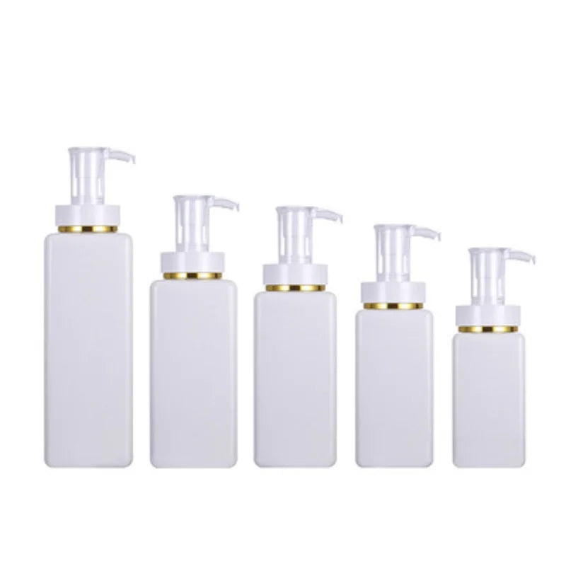 110ML 220ML Square Packaging Plastic Empty Cosmetic Bottles White Transparent Shampoo and Lotion Pump Shower Gold/Silver Edge