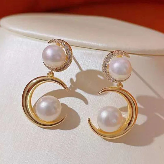 Trendy Women's 7-9MM Freshwater Pearl Bread Shape Luxury AAAA Earrings Brass Gold Plated 5 Pairs Needle Filled Wedding Parties