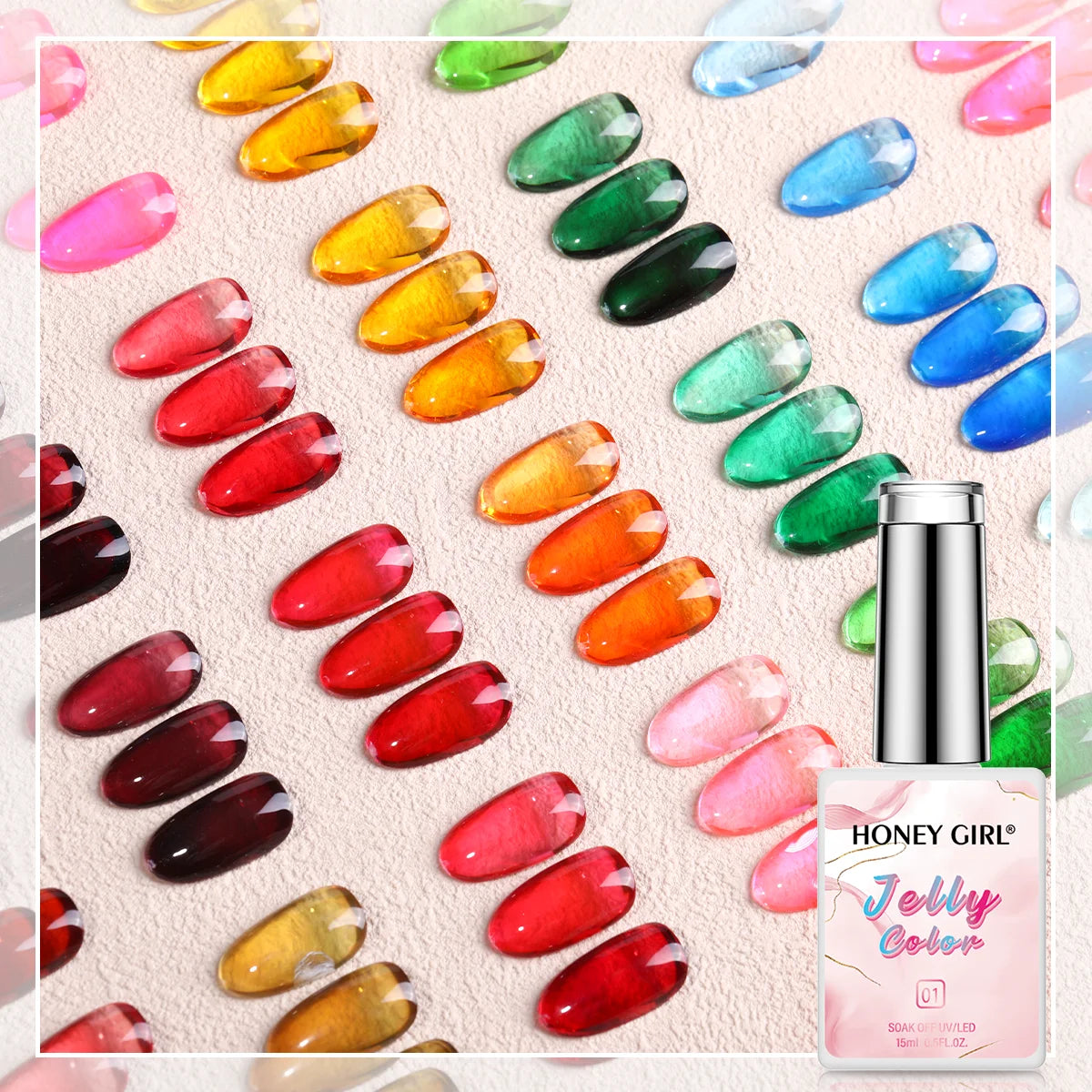 HONEY GIRL OEM Pigment Glaze Jelly Gel Polish 28 Colors Set Vegan Neon Pure clear Jelly Colors Gel Nail Polish Salon Art Soak
