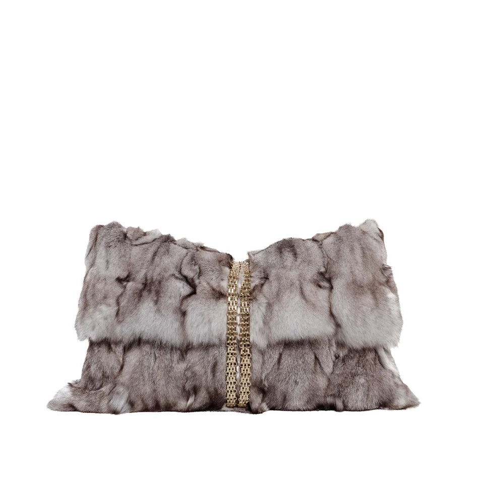 Tiff Home Modern Luxury 30*50cm Fox Fur Waist Pillow with Geometric Pattern High-End Removable Cover for Sofa