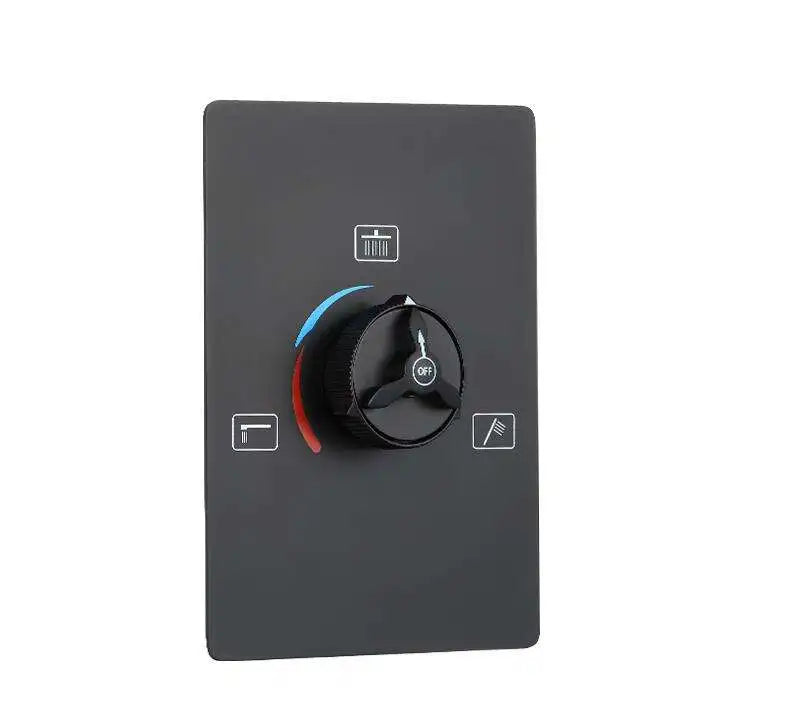 Square 3 Function Brass Body Black Wall Mount Hot Cold Concealed Shower Diverter Mixer Valve