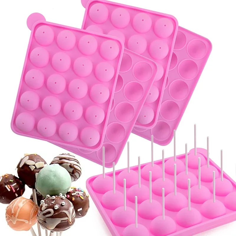 Wholesale 20 Cavity Silicone Pink Lolly Pop Party Cupcake Baking Mold Cake Pop Stick Mold Tray
