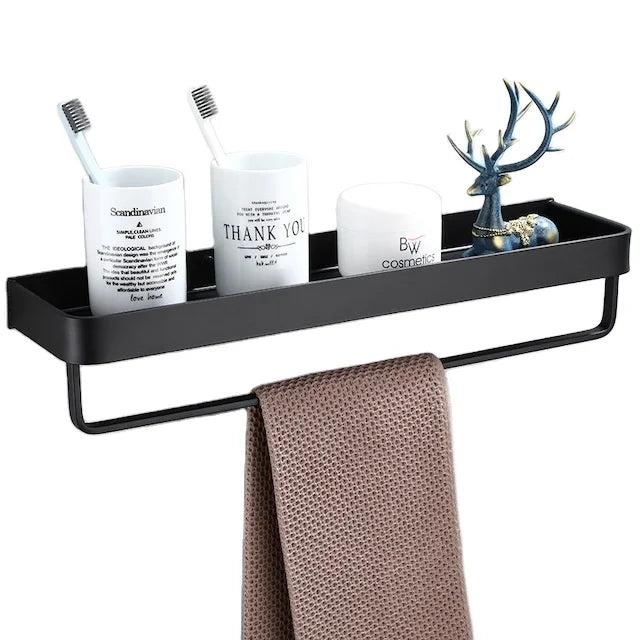 Shower Shelf CUSTOM DESIGN Bathroom Storage Rack with Towel Holder Shower Shelves Wall Mount Black