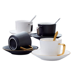 Dainty Nordic Style Ceramic Ethiopian Coffee Tea Cup Set Porcelain Cup Golden Handle and Saucer Sets