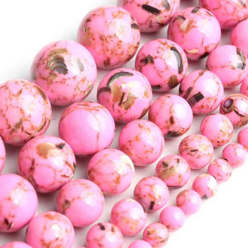 Fashion Wholesale Rose Red Shell Turquoise Stone Natural Semi Gemstone Round Loose Beads 4-12mm for Jewelry Making DIY Bracelet