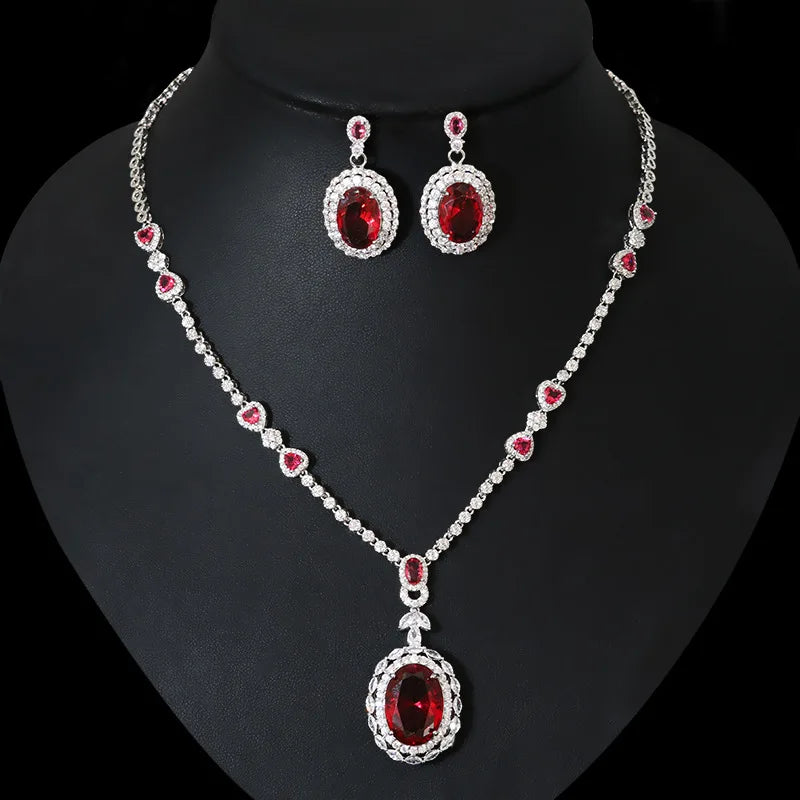 Jewelry Set Earrings Pendant Necklace Set Silver Plated AAA Oval Crystal Cubic Zirconia Brass Trendy Zircon Base Women's Party