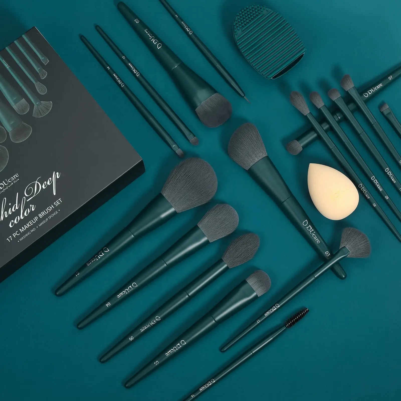 17 Pieces Professional Makeup Brush  Beauty Tool Kit Cleaning Mat Makeup Sponge Face Powder Eye Shadow Brush  Makeup Brushes Set