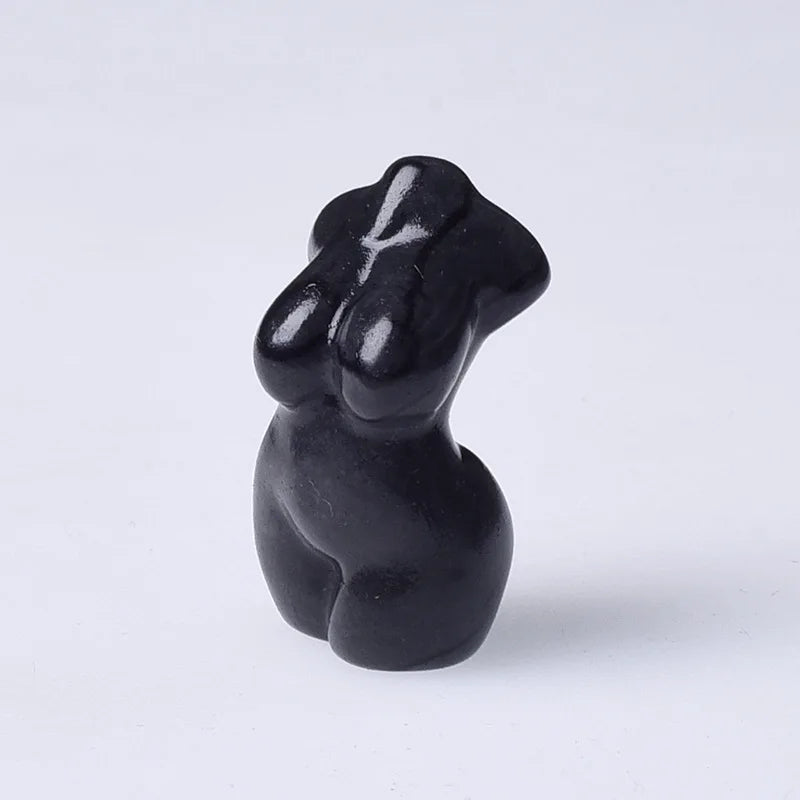 DIY Wholesale Natural Female Goddess Lady Black Obsidian Carved Crystal Carving for Craft Decoration