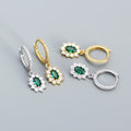 New Design S925 Sterling Silver CZ Square Emerald Green CZ Pendant Silver Dangle Earrings for Women YHE0519