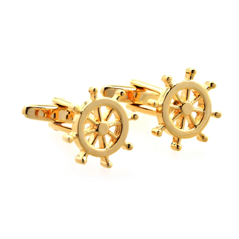 Wholesale Gold Sailing Rudder Novelty Cufflinks Custom Mens Business Suit Shirt Fashion Accessory Wedding Tuxedo Trendy Jewelry