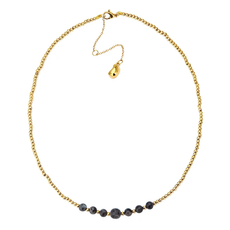 Bead Necklace Jewelry Fashion Natural Obsidian 128 Cut 2024 New Waterproof Gold Plated Necklace