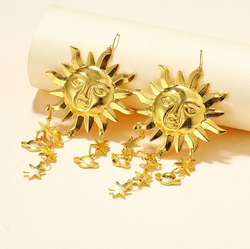 Best-Selling Fashion Creative Sun Star Tassel Earrings Personality Smiling Face Planet Drop Earring Jewelry