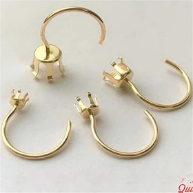 Real 14K Gold Filled GF Hoop Earring W/Six Prong Snap-in Accessories DIY Making Wholesale Jewelry Findings