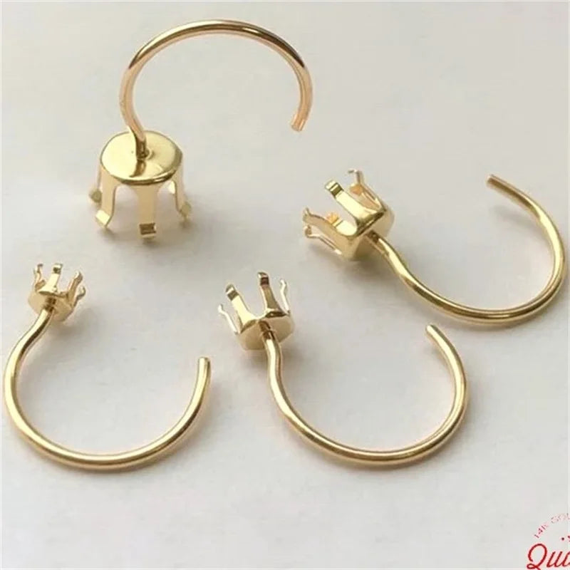 Real 14K Gold Filled GF Hoop Earring W/Six Prong Snap-in Accessories DIY Making Wholesale Jewelry Findings