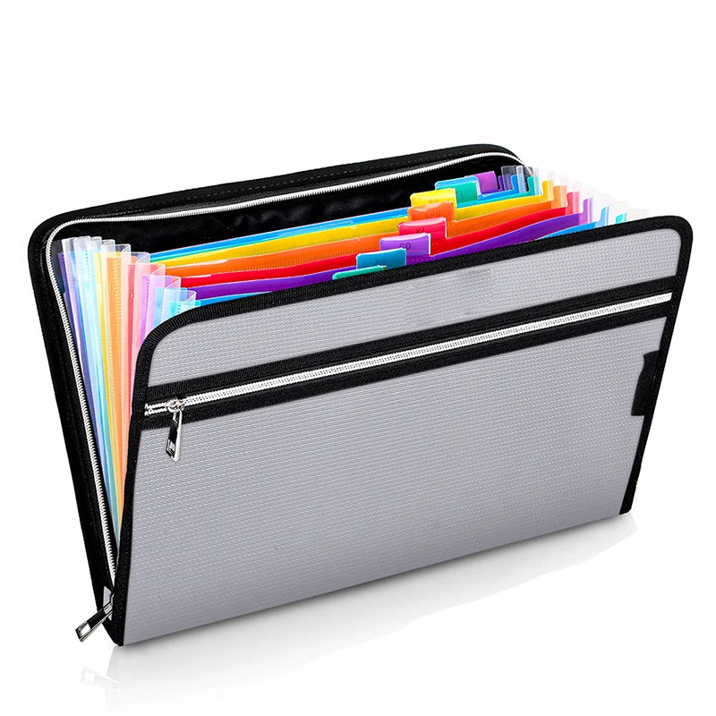 Hot Sale Portable Fireproof Accordion File Folder A4 Expanding Document Bag with 12 Inner Bags Filing Products Organizer