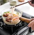 High Borosilicate Glass Eco-Friendly Milk Pot Stewing Pot with Transparent Acacia Wood Handle Instant Noodle Bowl