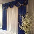 Hot Sale Gorgeous Blue Silk Cloth Drape Valance Curtains with Ivory Tassel for Wedding Decorations