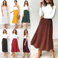 White Dots Floral Print Pleated Midi Skirt Women Elastic High Waist Side Pockets Skirts Summer  Elegant Female Bottom