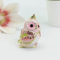 SHINNYGIFTS New Design Hand Painted Pewter Enamel Crown Ladies Owl Metal Figurine Plated Jewelry Gift Box for Wedding SY1001C
