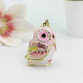 SHINNYGIFTS New Design Hand Painted Pewter Enamel Crown Ladies Owl Metal Figurine Plated Jewelry Gift Box for Wedding SY1001C