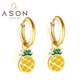 Ason New Fashion Stainless Steel Fruit Earrings 18k Gold Plated Mixed Color Pineapple Drop Hoop Earrings