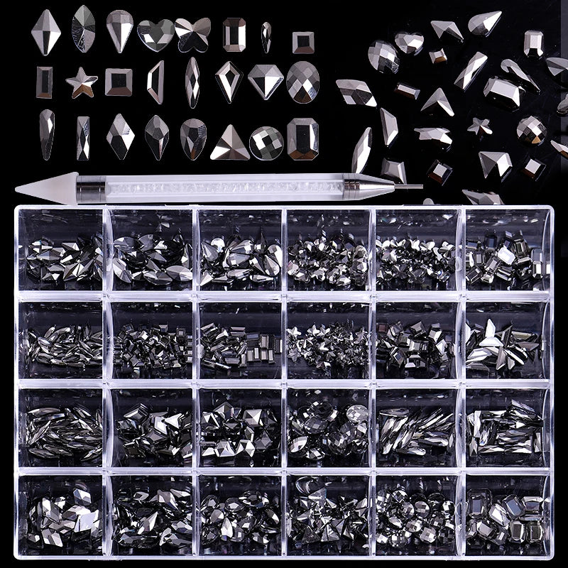 Mix Shape Nail Charms 3D Crystal Diamond Nail Decoration 24 Grid Bling Nail Art Rhinestones