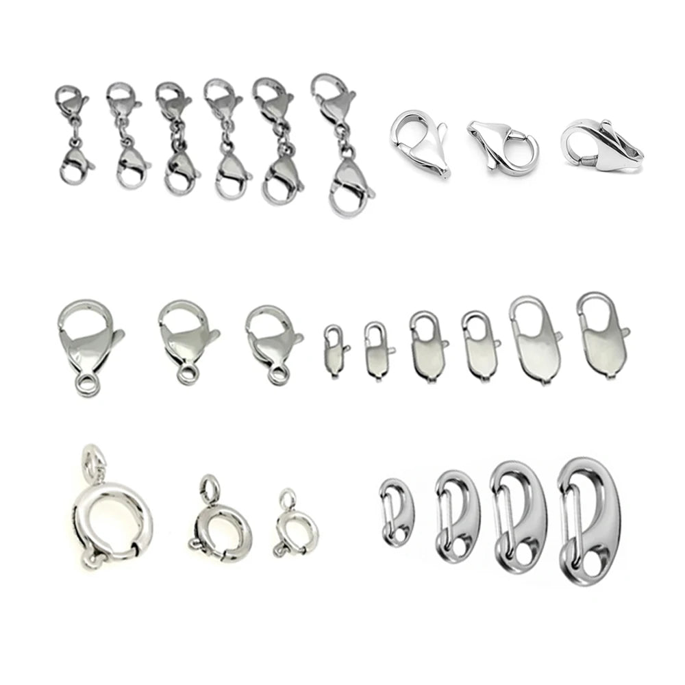 10-100pcs/bag Stainless Steel Findings Double Sided Lobster Lock Clasp Carabiner Spring Clasp Connector for DIY Jewelry Making