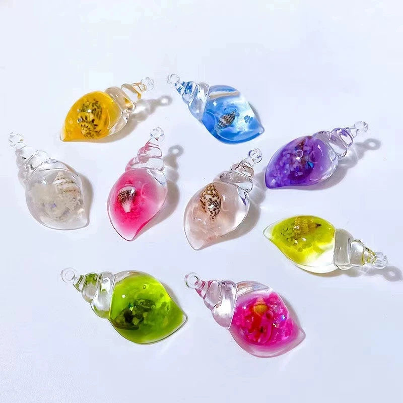 Ocean Style Colorful Luminous Gold Plated Resin Conch Shell Romantic Link Chain DIY Necklace Keychain Earrings Bag Pendant