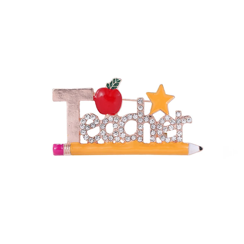 Weiman New Arrival Enameled Beautiful School Pencil Teacher Design Brooches Zinc Alloy Brooch Pins Rhinestones for Party Wedding