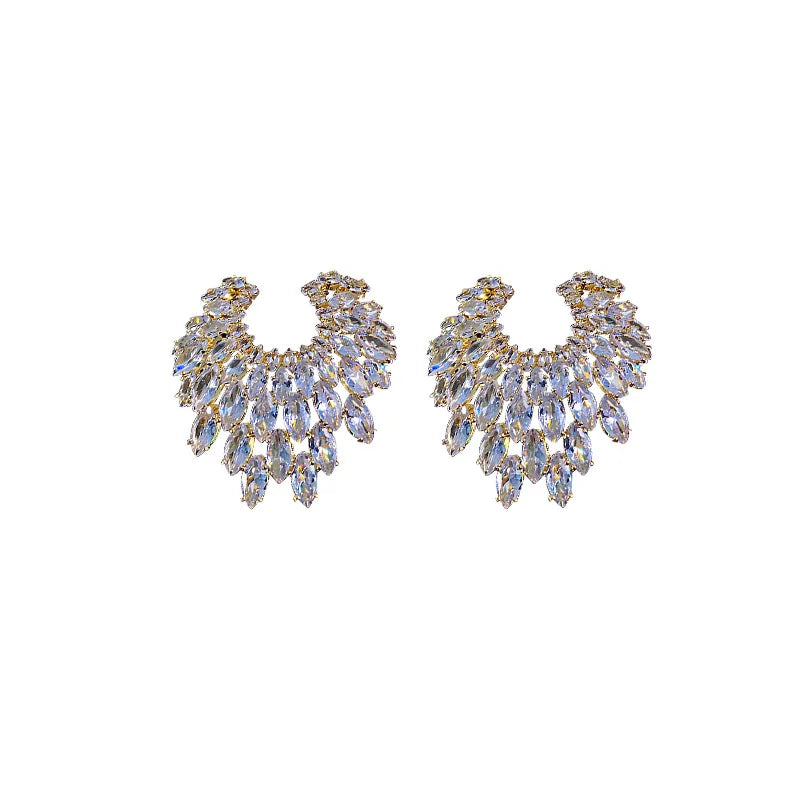 Popular Women's Crystal CZ Round Water Drop Earrings Jewelry Bling Iced Out Cubic Zirconia CZ Leaf Earrings for Women