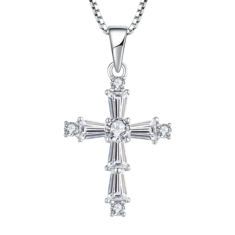 925 Sterling Silver Cubic Zirconia Cross Necklace Pendant Silver 925 Sterling Silver Zirconia Cross Pendant