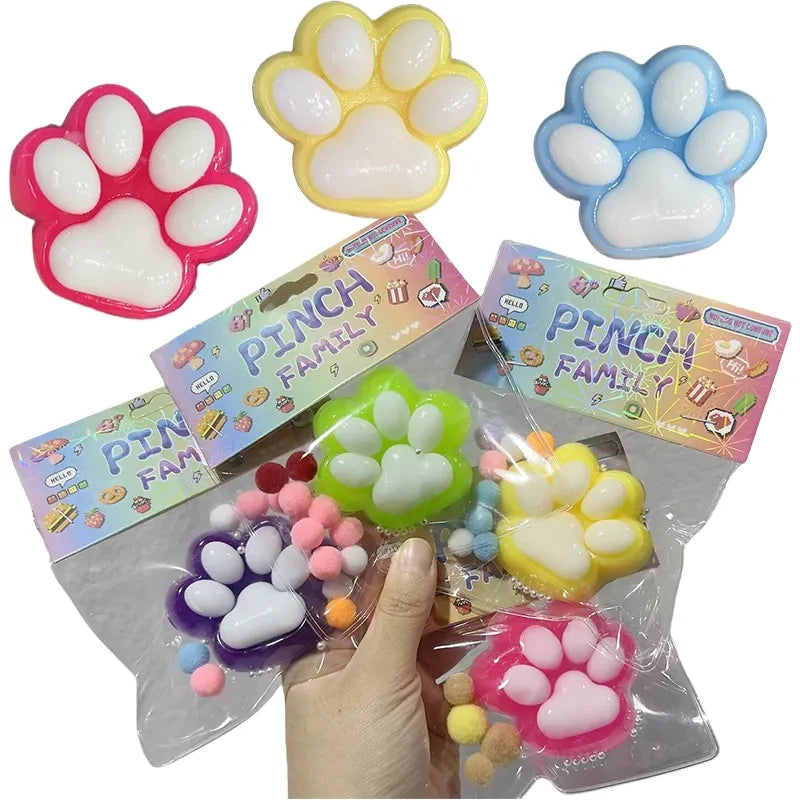 2024 Super Soft Plastic Cartoon Animal Foot Decompression Squeeze Anti Stress Toy for Children Jelly Squishy Cat Paws Pinch Toy