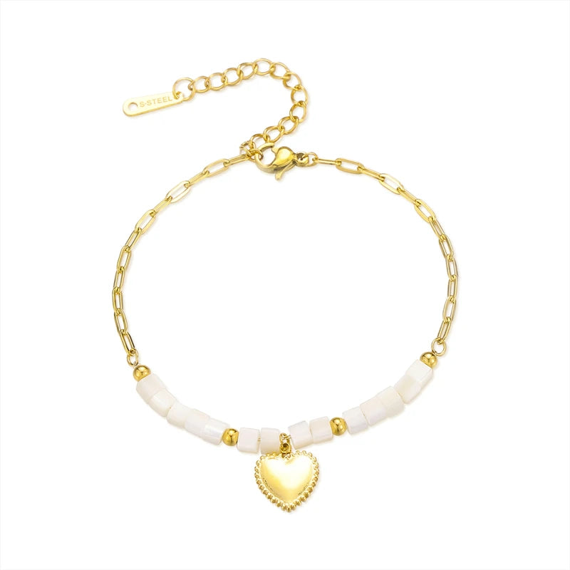 New Arrival Jewelry 18K Gold Plated Stainless Steel Shell Heart Bracelet for Girls Women