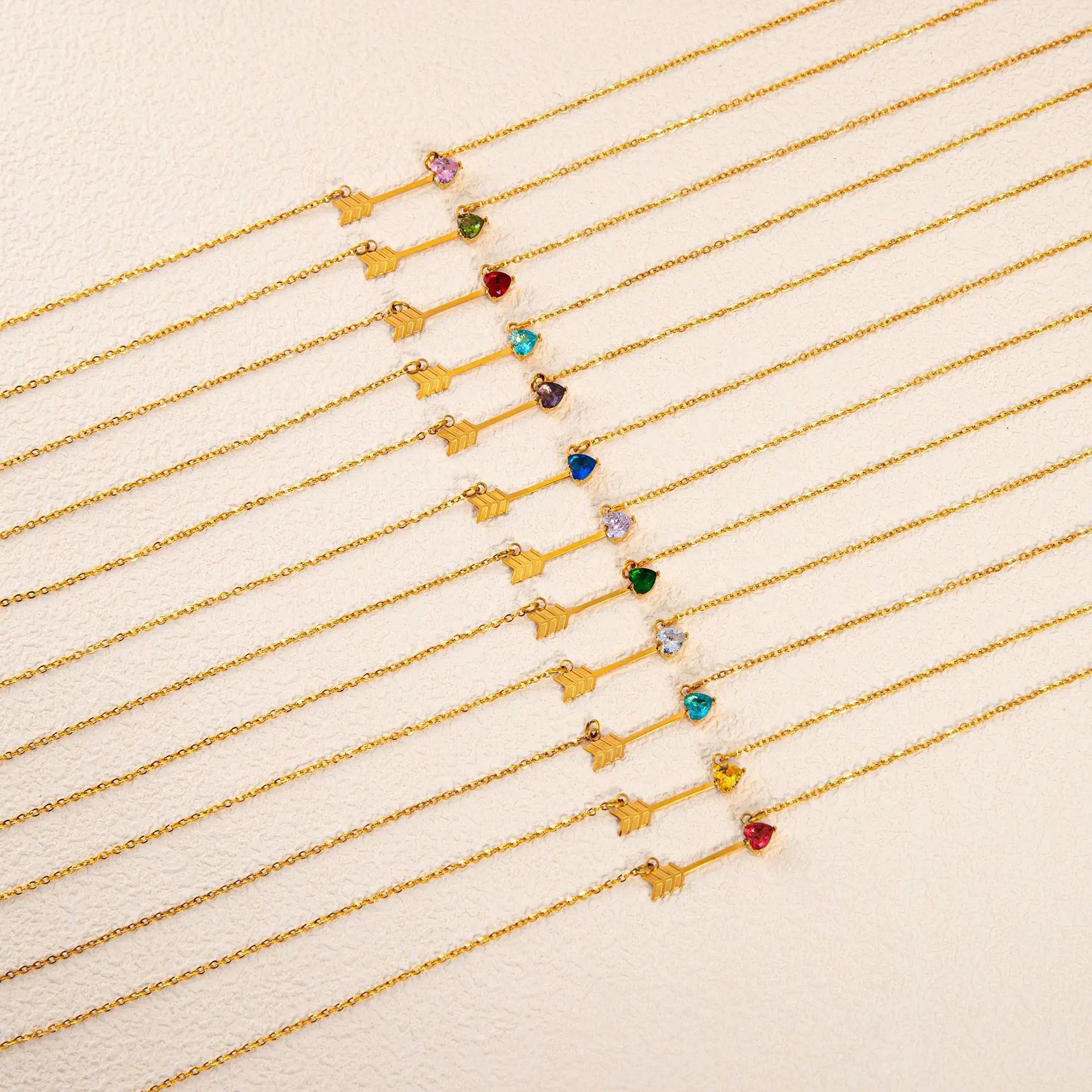 12 Birthstone Necklace 18K Gold One-Arrow Heart Pendant Titanium Steel High Color Retention Trendy Stainless Steel Link Chain