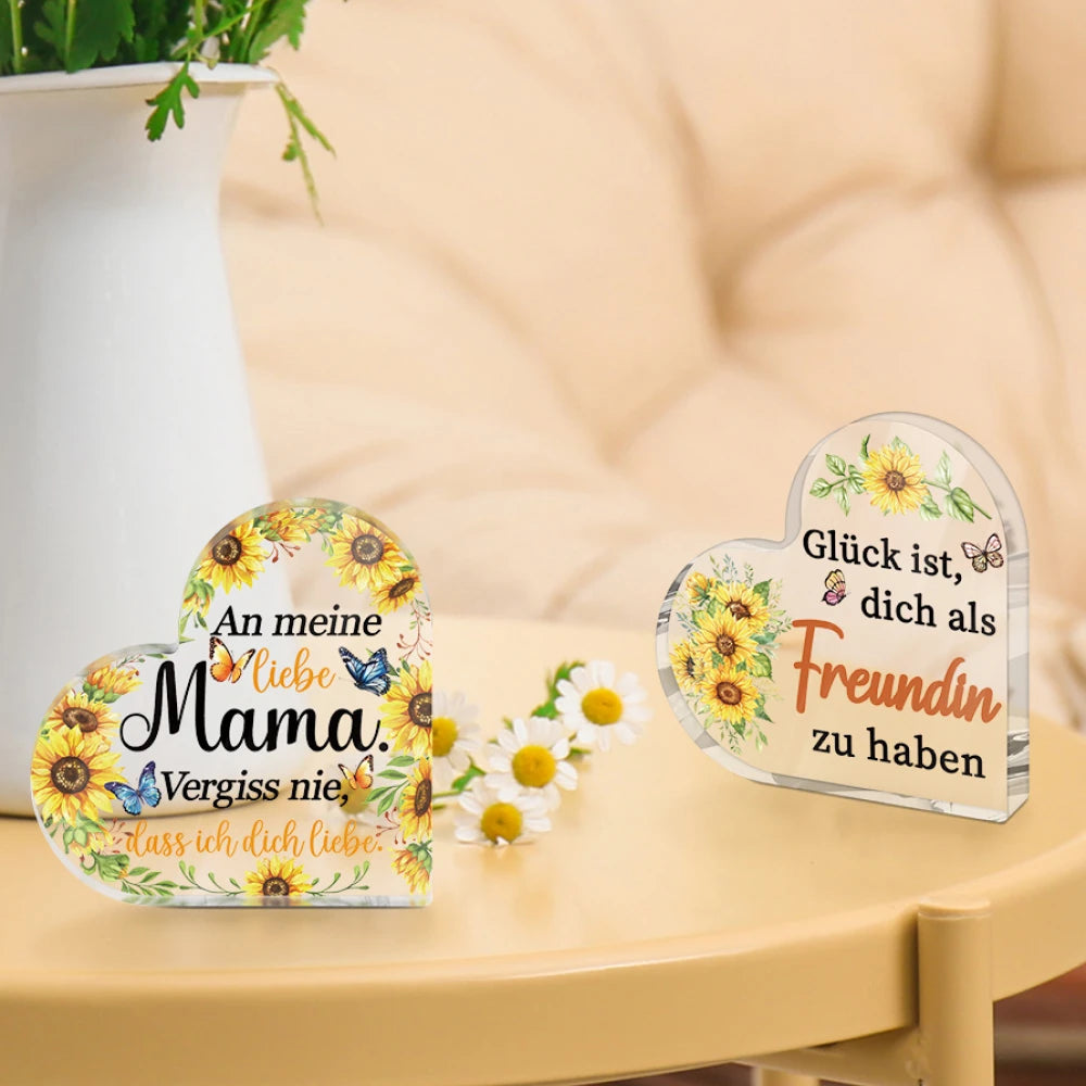 Inspirational Heart Shaped Acrylic Decor Acrylic Heart Gift  with Humorous German Quotes for Family