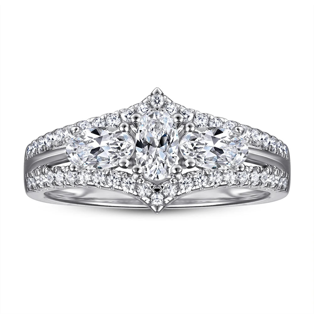 Three Oval Shaped Stone Engagement Wedding Rings 925 Silver Diamond Ring